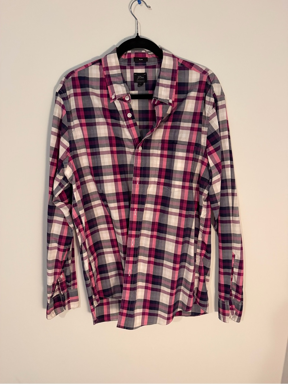 J. Crew Pink, White & Navy Plaid Button-Down Shirt